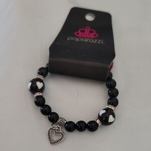Paparazzi Black and Silver Beaded Heart Bracelet
